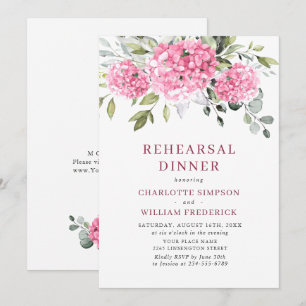 Elegant Watercolor Pink Hydrangea Rehearsal Dinner Invitation