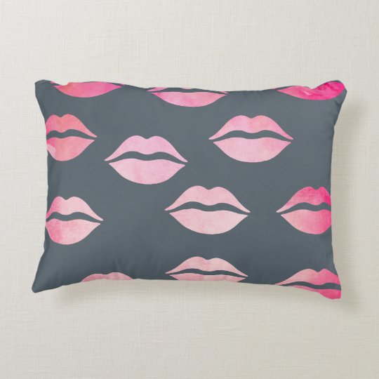Elegant Watercolor Pink Lips Pattern Decorative Pillow Zazzle
