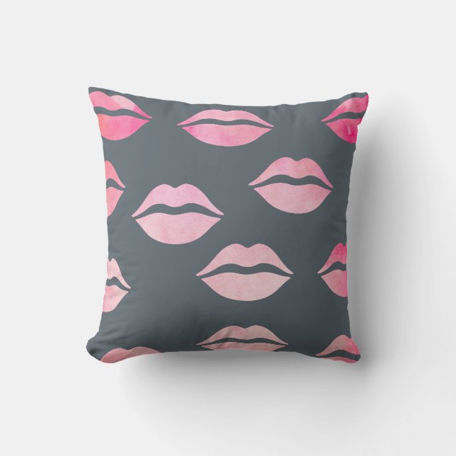 elegant watercolor pink lips pattern throw pillow (Front)