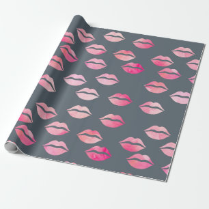 elegant watercolor pink lips pattern wrapping paper