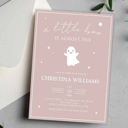 Elegant Watercolor Pink Little Boo Baby Shower Invitation