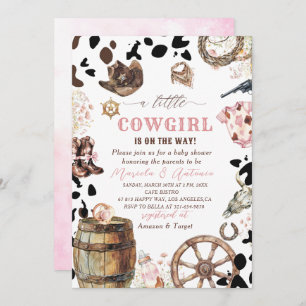 Elegant  Watercolor Pink Little Cowgirl Baby Showe Invitation