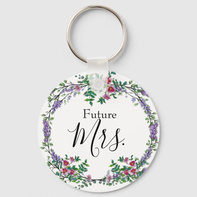 Elegant watercolor pink magenta roses lavender  keychain (Front)