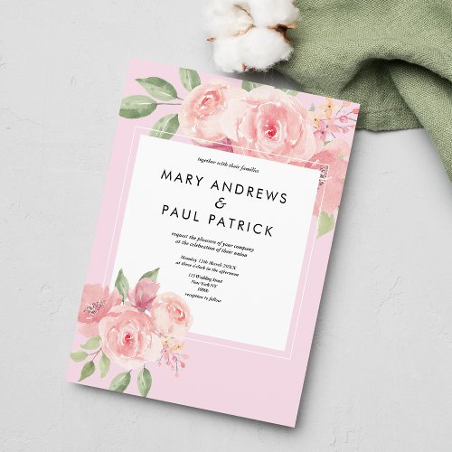 Elegant watercolor pink mint green floral Wedding Invitation