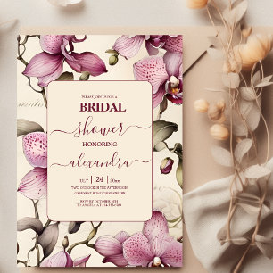 Elegant Watercolor Pink Orchid Bridal Invitation
