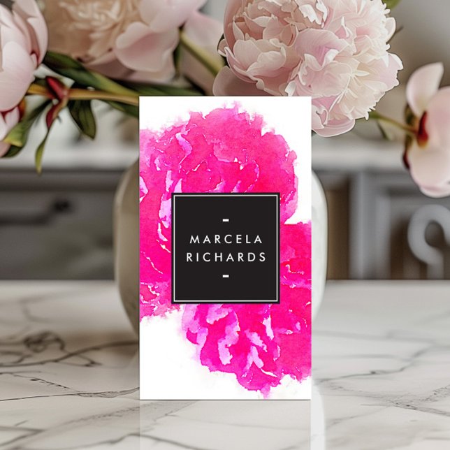 Elegant Watercolor Pink Peonies Business Card (Creator Uploaded)
