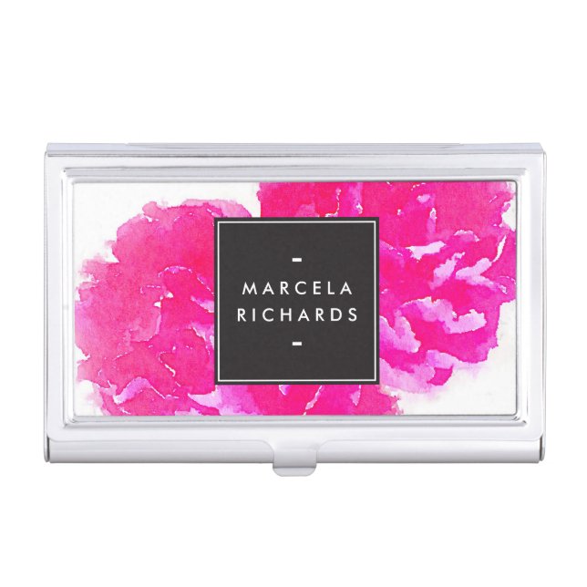 Elegant Watercolor Pink Peonies Card Case (Front)