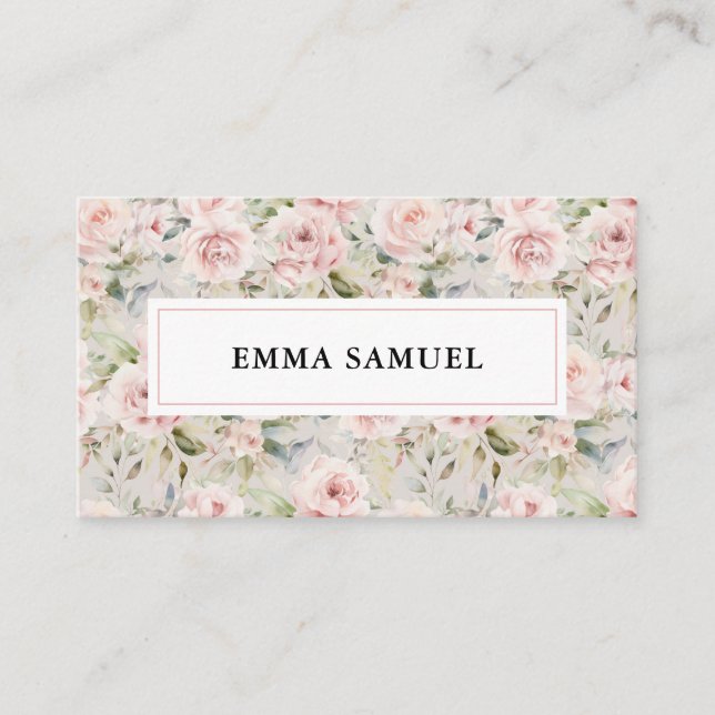 Elegant Watercolor Pink Peonies Floral  Business Card (Front)
