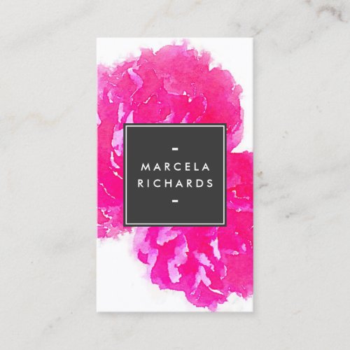 Elegant Watercolor Pink Peonies II Business Card Template