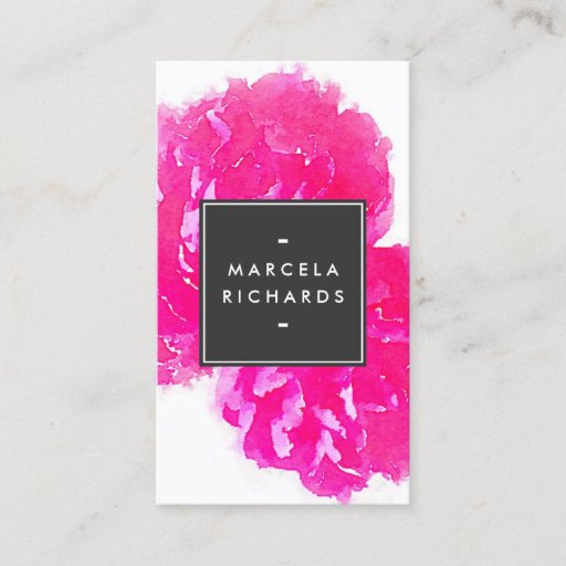 Customizable Elegant Watercolor Pink Peonies II Business Card Template