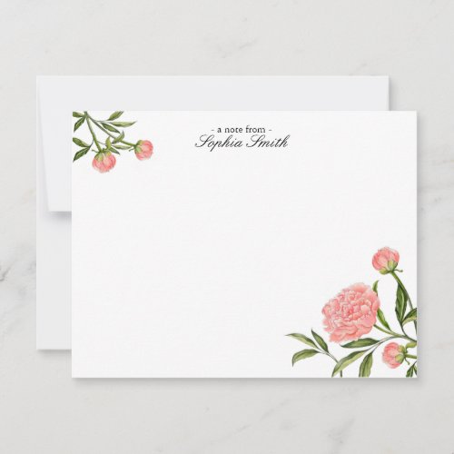 Elegant Watercolor Pink Peony flower flat Thank You Card