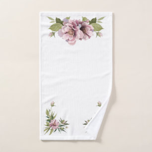 Elegant watercolor Pink Peony, leaves and greenery Hand Towel