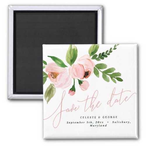 elegant watercolor pink peony save the date magnet