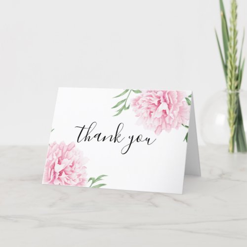 Elegant Watercolor Pink Peony Thank You Card