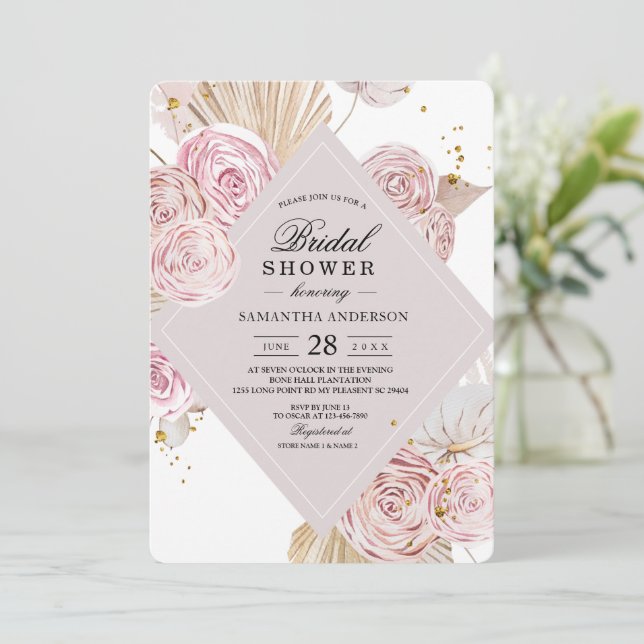 Elegant Watercolor Pink & Purple Floral Frame  Invitation (Standing Front)