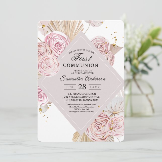 Elegant Watercolor Pink & Purple Floral Frame  Invitation (Standing Front)