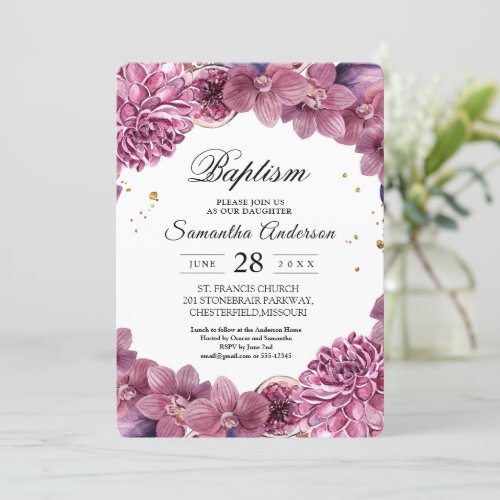 Elegant Watercolor Pink  Purple Orchids  Figs Invitation