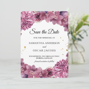 Elegant Watercolor Pink & Purple Orchids & Figs Save The Date