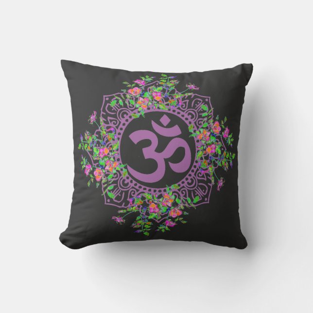 Elegant watercolor pink purple roses ohm throw pillow (Front)