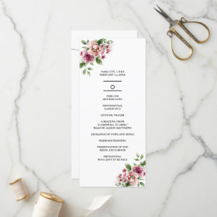 Elegant Watercolor Pink Rose Bouquet Wedding Program