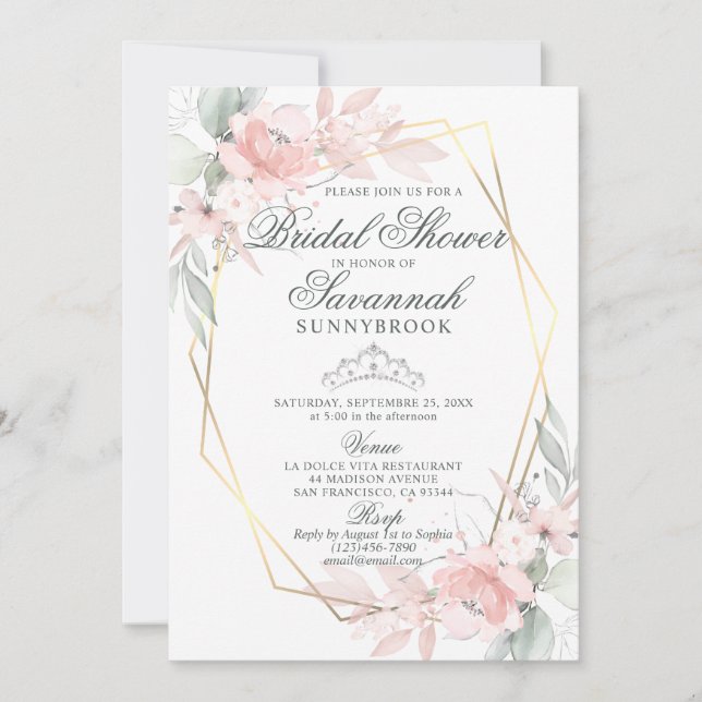 Elegant Watercolor Pink Rose Bridal Shower Invitat Invitation (Front)
