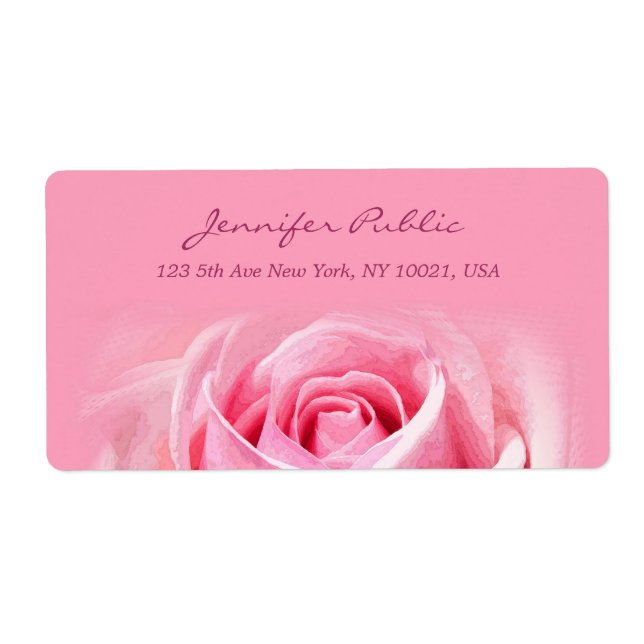 Elegant Watercolor Pink Rose Floral Plain Shipping Label (Front)