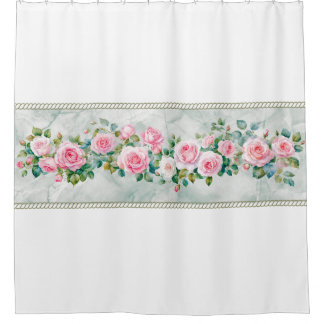 Elegant Watercolor Pink Rose Floral Shower Curtain