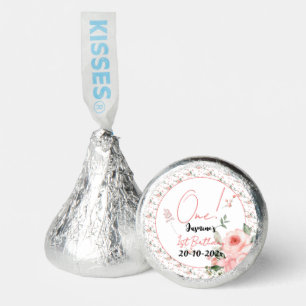 Elegant Watercolor Pink Rose Girl 1st Birthday Hershey®'s Kisses®