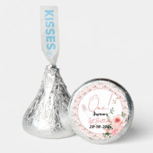Elegant Watercolor Pink Rose Girl 1st Birthday Hershey®'s Kisses®