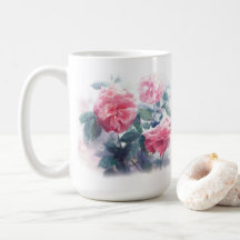 Elegant Watercolor Pink Rose Painting Coffee Mug