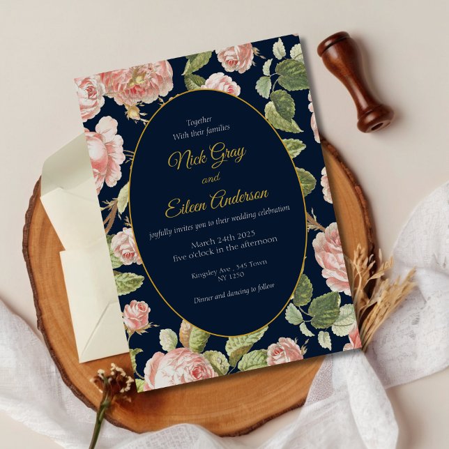 Elegant Watercolor Pink Rose Wedding Invitation (Watercolor Pink Rose Wedding Invite)