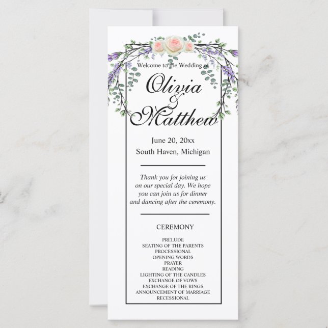 Elegant watercolor pink roses lavender greenery  (Front)