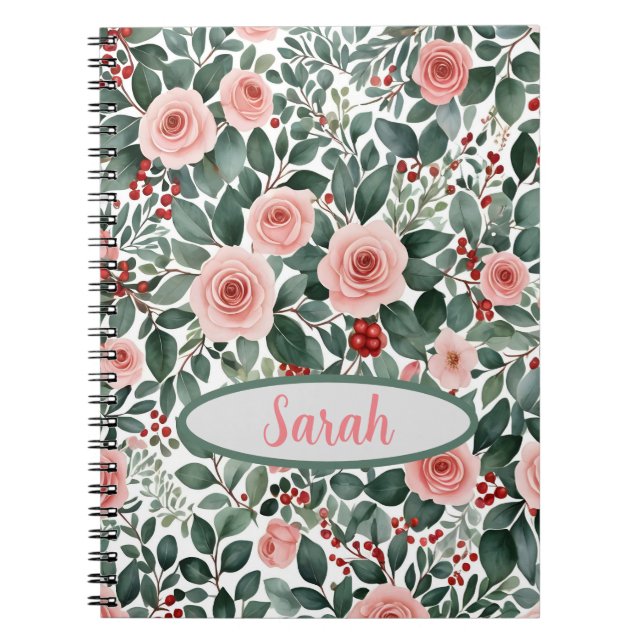 Elegant Watercolor Pink Roses Notebook (Front)