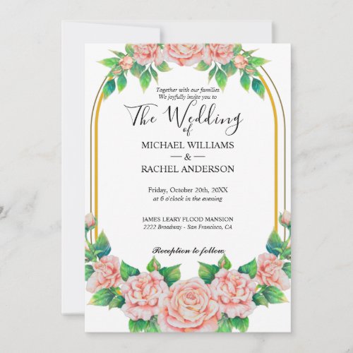 Elegant Watercolor Pink Roses Wedding Invitation
