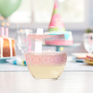Elegant Watercolor Pink Snowflake Merry christmas  Stemless Wine Glass