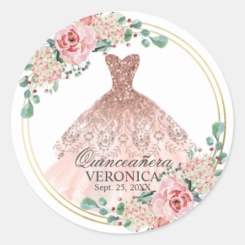Elegant Watercolor Pink Spanish Quinceaera Quince Classic Round Sticker