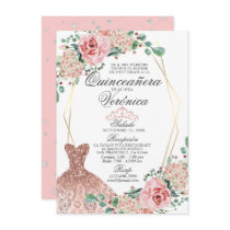Elegant Watercolor Pink Spanish Quinceañera Quince Invitation Elegant Watercolor Pink Spanish Quinceañera Quince Invitation
