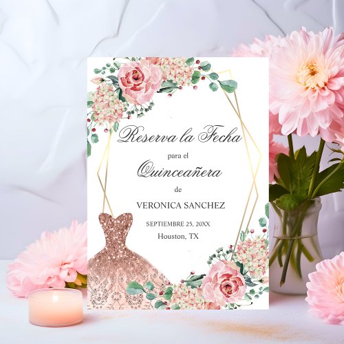 Elegant Watercolor Pink Spanish Quinceaera Quince Save The Date