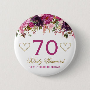 Elegant Watercolor Pink Spring Flowers Birthday Button