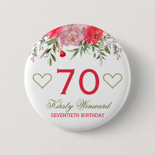 Elegant Watercolor Pink Spring Flowers Birthday Button