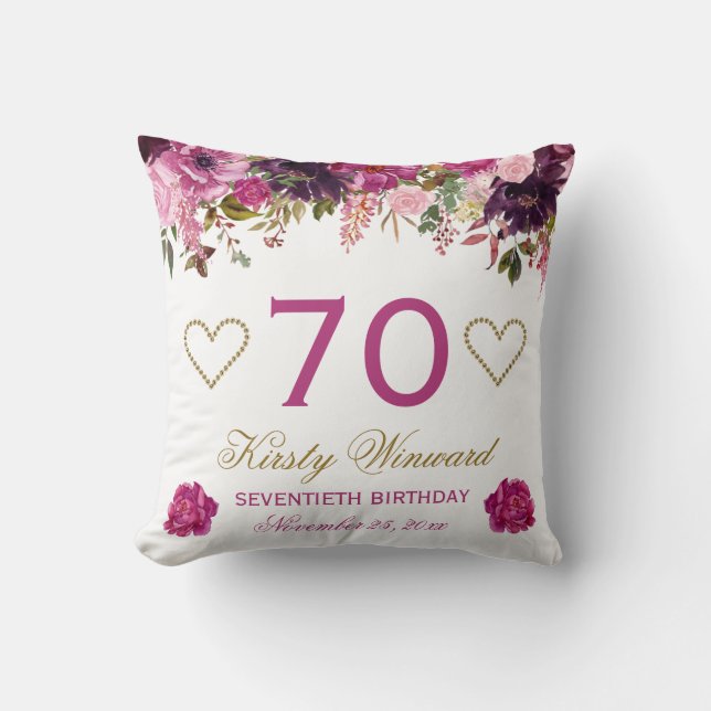 Elegant Watercolor Pink Spring Flowers Birthday Throw Pillow (Front)