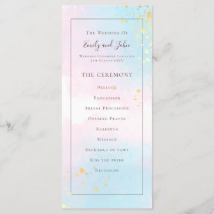 Elegant Watercolor Pink Teal Gold Confetti Wedding Program