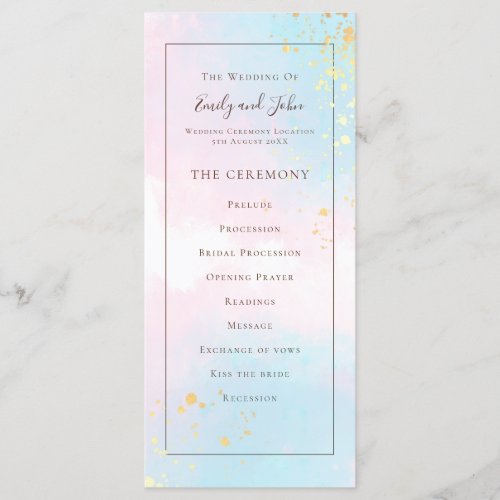 Elegant Watercolor Pink Teal Gold Confetti Wedding Program