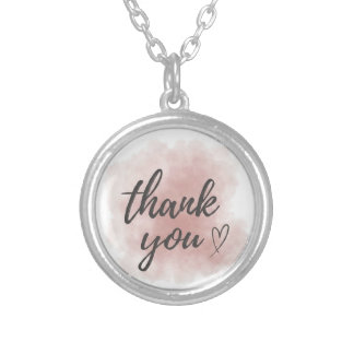 Elegant Watercolor Pink Thank You Heart Silver Pla Plated Necklace