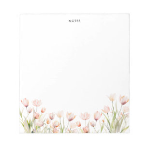 Elegant Watercolor Pink Tulip Blooms Floral Notepad