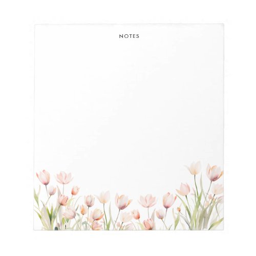 Elegant Watercolor Pink Tulip Blooms Floral Notepad