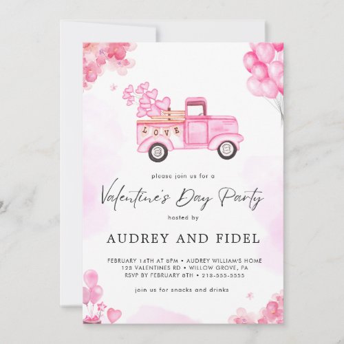 Elegant Watercolor Pink  Valentines Day Party Invitation