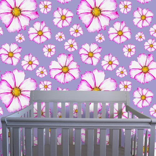 Elegant Watercolor Pink White Cosmos Flowers