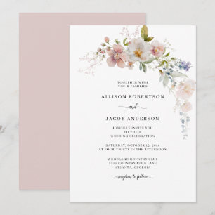 Elegant Watercolor Pink Wildflower Floral Wedding Invitation