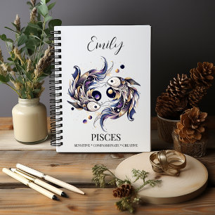 Elegant Watercolor Pisces Zodiac Custom Journal